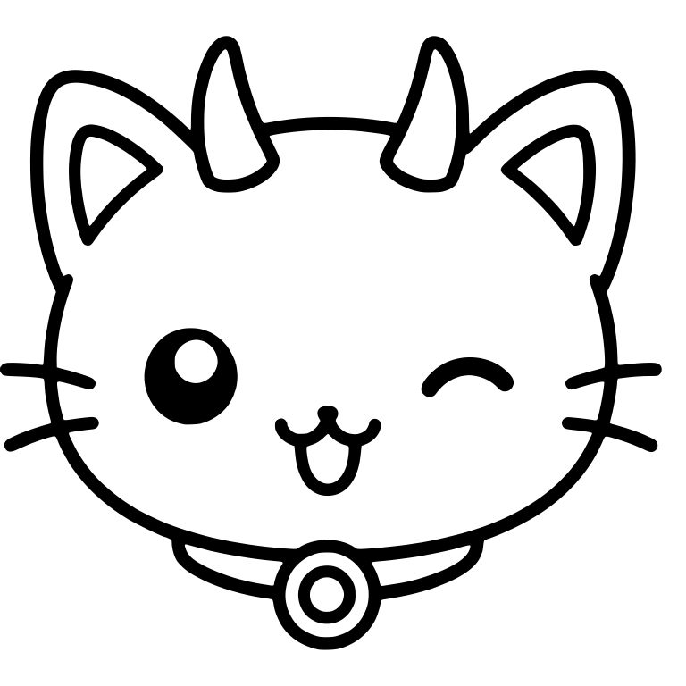 Winking Kawaii Cat Face With Devil Horns and Collar Tag — free animal SVG cut file