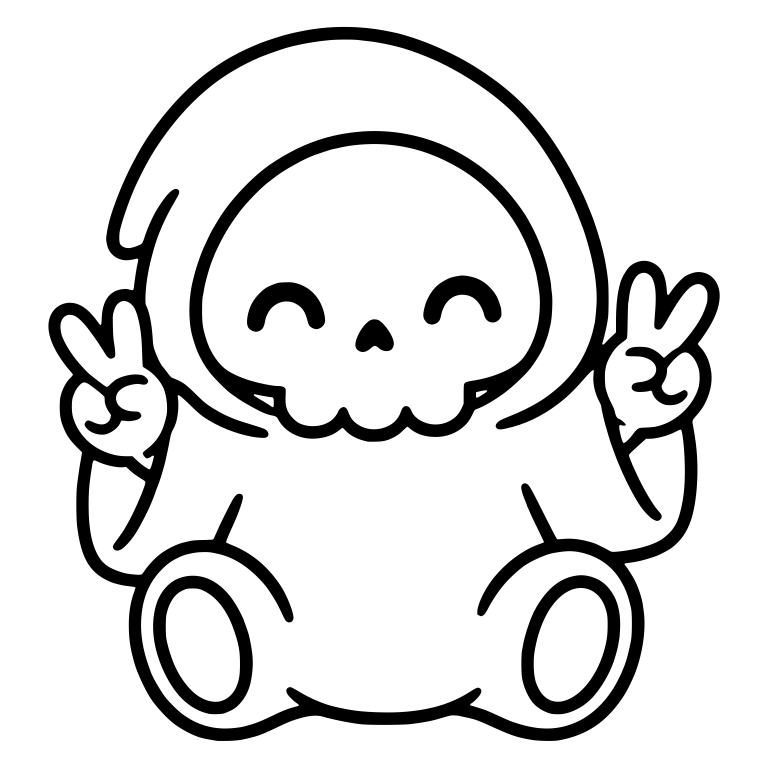Sitting Grim Reaper Flashing Double Peace Signs — free characters SVG cut file