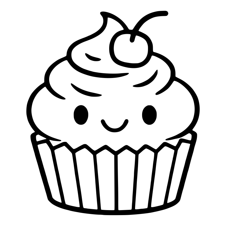 Kawaii Cupcake With Cherry And Swirled Frosting — free food SVG cut file