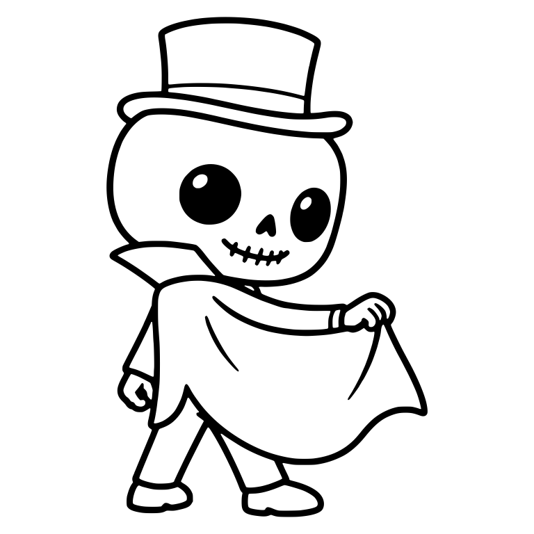 Skeleton in Top Hat Walking and Flourishing a Cape — free skeleton SVG cut file