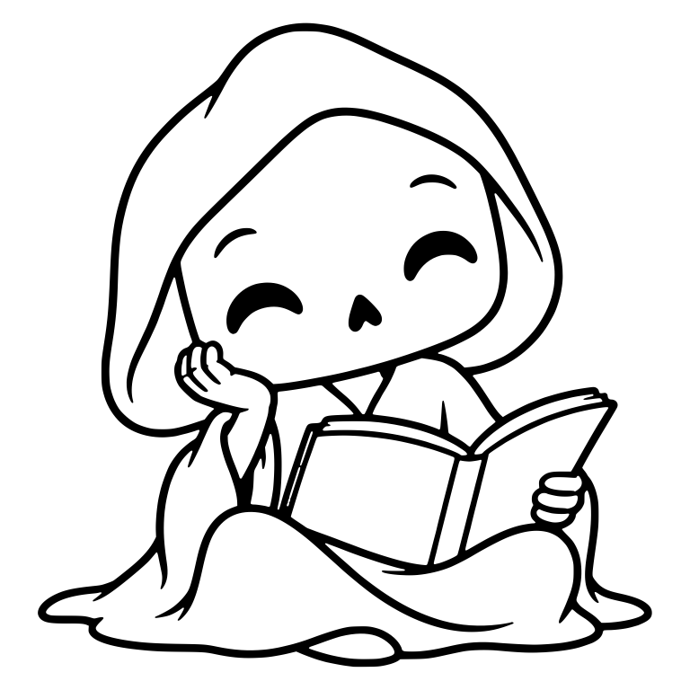 Grim Reaper Reading With Cheek Resting on Hand — free characters SVG cut file