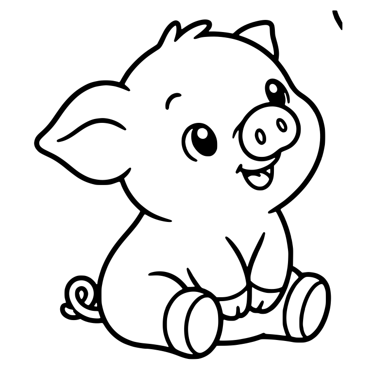 Happy Sitting Piglet Looking Up With Big Ear — free animal SVG cut file