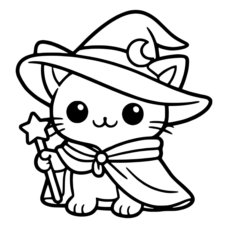Witch Cat with Crescent Moon Hat and Star Wand — free animal SVG cut file