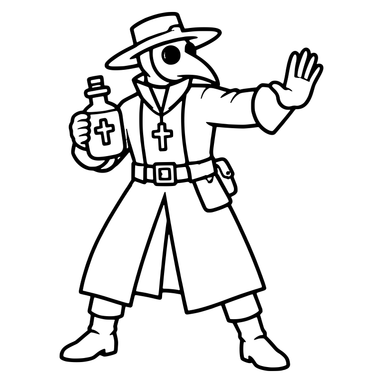 Plague Doctor Holding Cross Bottle with Hand Raised — free characters SVG cut file
