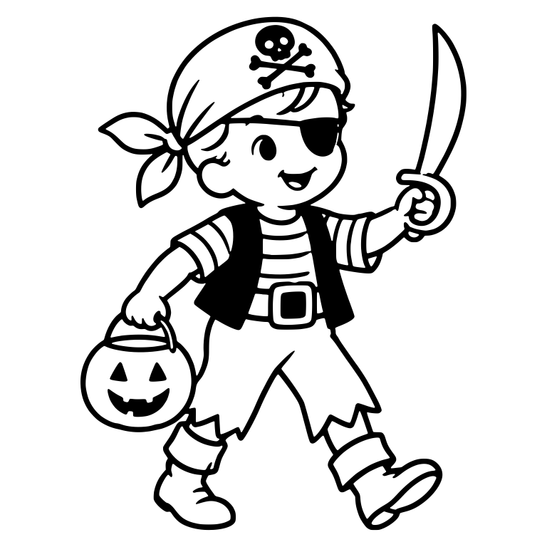 Pirate Kid With Cutlass and Pumpkin Candy Bucket — free characters SVG cut file