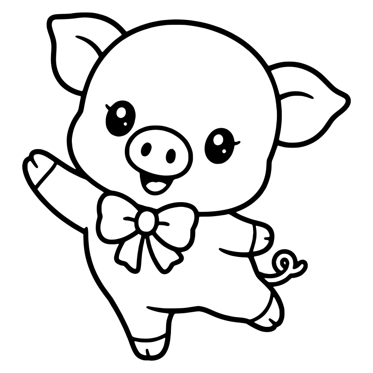 Waving Dancing Piglet With Neck Bow — free animal SVG cut file