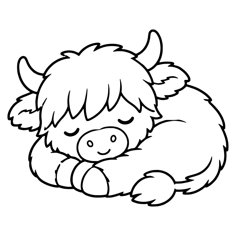 Sleeping Curled Up Highland Cow With Tail Tucked In — free animal SVG cut file