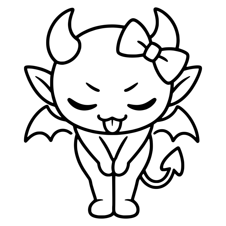 Bowing Winged Demon With Ribbon Bow and Tongue Out — free fantasy-creature SVG cut file