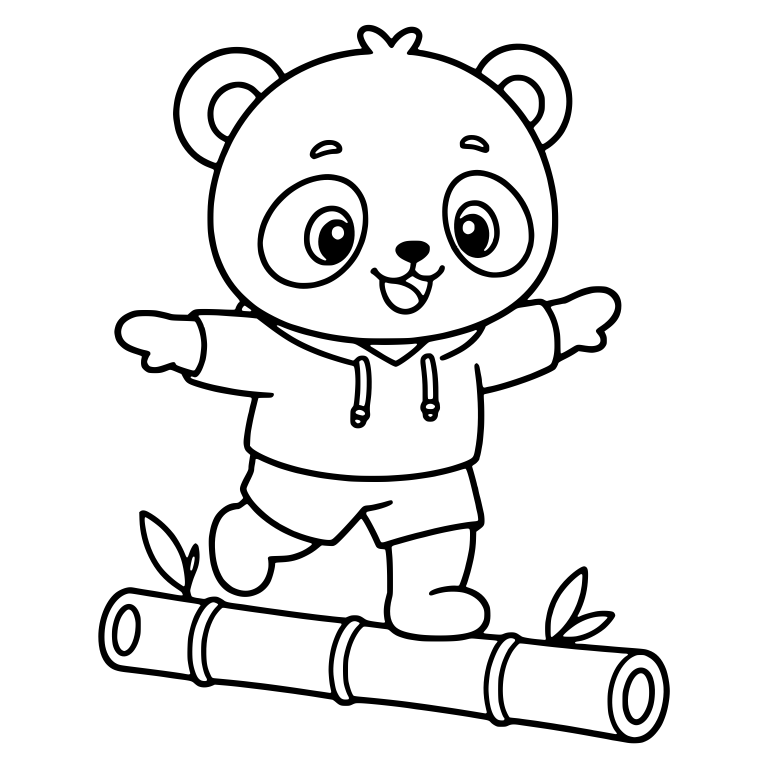 Panda in Hoodie Balancing on a Bamboo Log — free animal SVG cut file