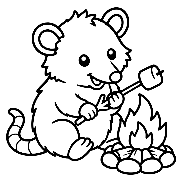 Kawaii Possum Roasting Marshmallow at the Campfire — free animal SVG cut file