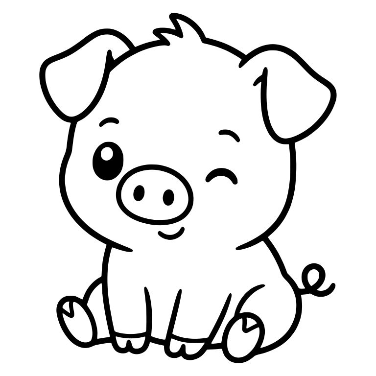Winking Sitting Piglet With Hair Tuft — free animal SVG cut file
