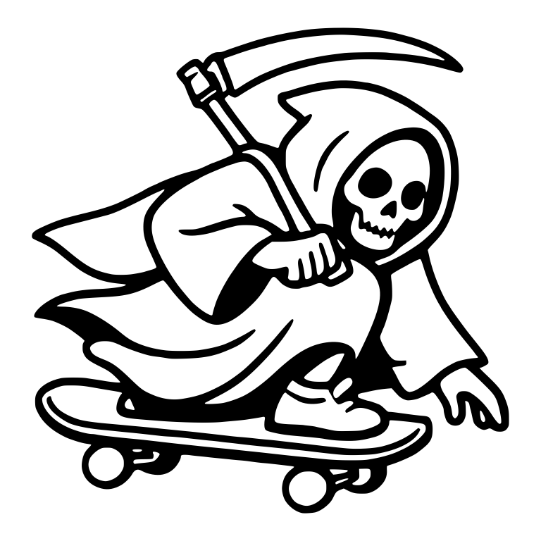 Grim Reaper Riding a Skateboard Holding a Scythe — free characters SVG cut file