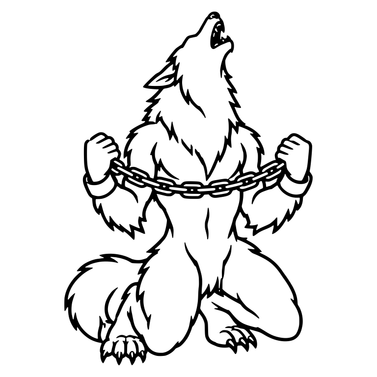 Kneeling Werewolf Howling in Wrist Shackles — free fantasy-creature SVG cut file