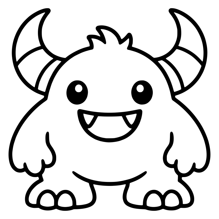 Round Horned Monster With Big Moon-Curved Horns — free fantasy-creature SVG cut file