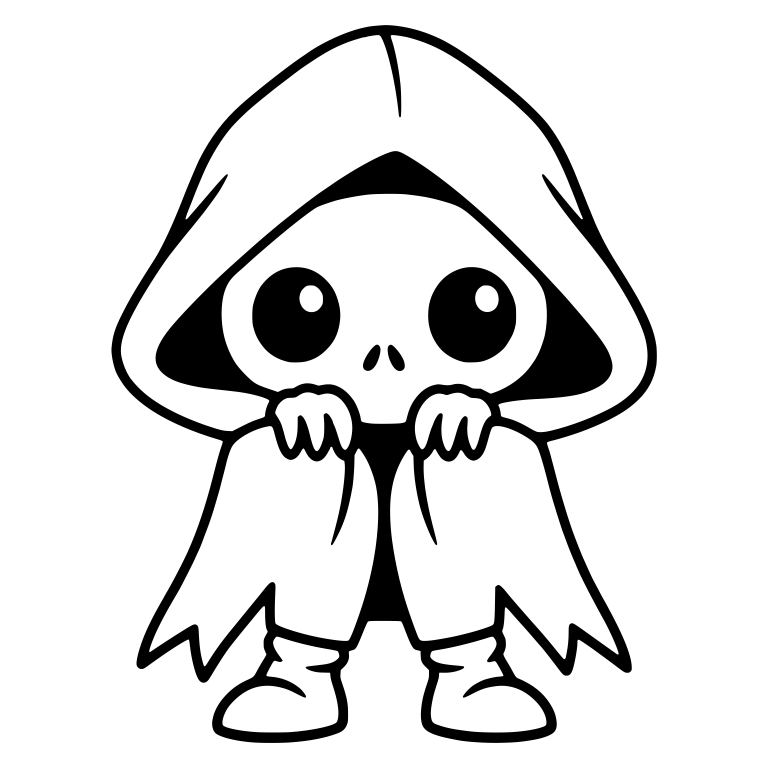 Skull-Faced Hooded Creature With Big Eyes and Bony Hands — free skeleton SVG cut file