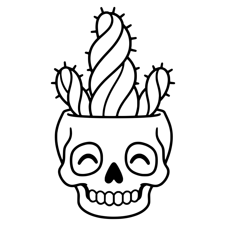 Happy-Eyed Skull Planter With Twisted Spiral Cactus — free skeleton SVG cut file