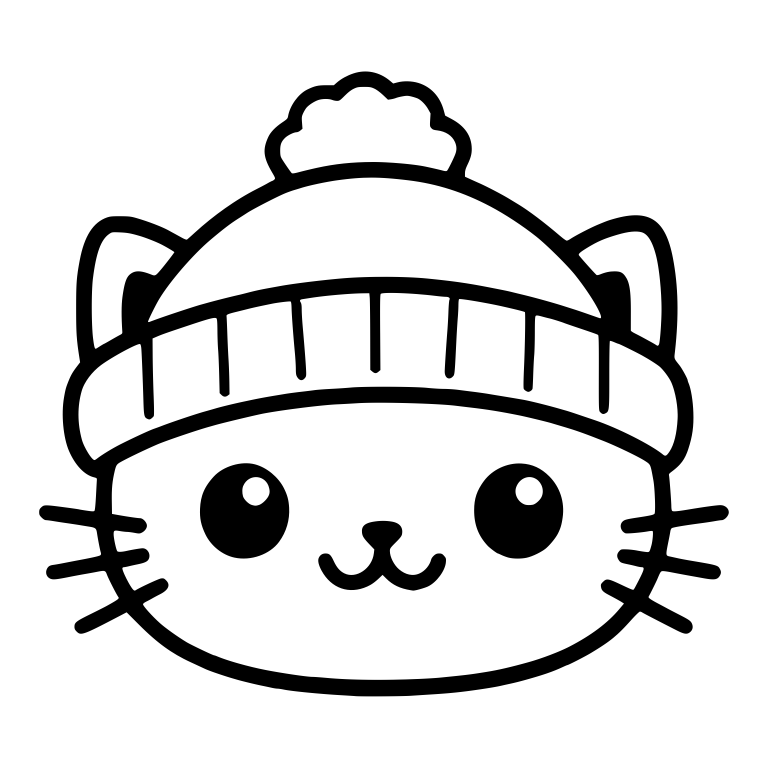 Smiling Cat Face in Ribbed Pom-Pom Beanie — free animal SVG cut file