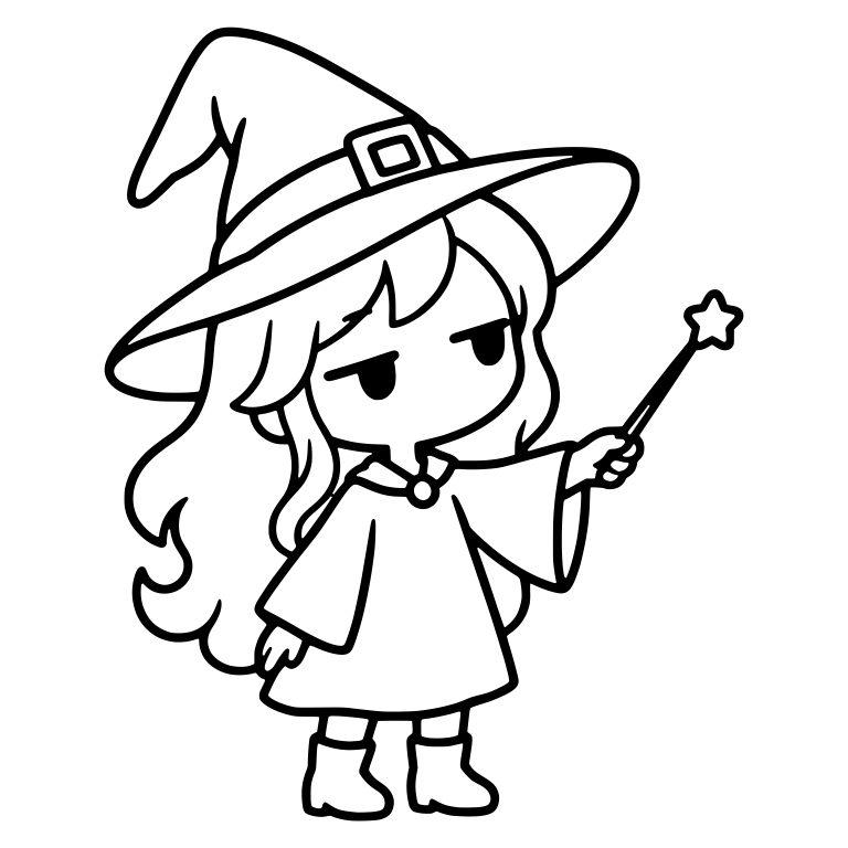 Bored Witch Holding Star Wand Out With Wavy Hair — free characters SVG cut file