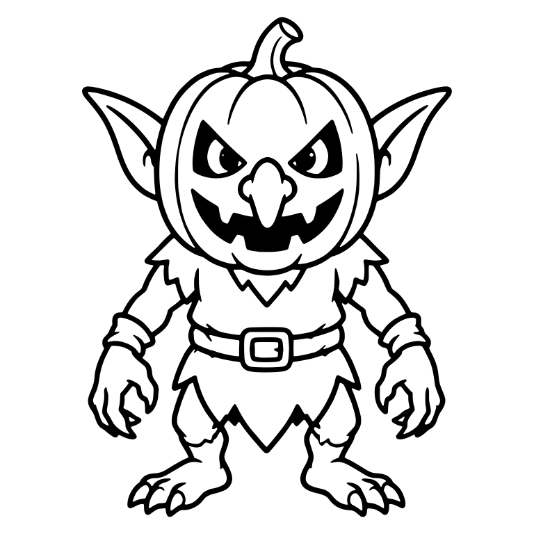 Fierce Goblin in Jack-o'-Lantern Mask with Belt Buckle — free fantasy-creature SVG cut file
