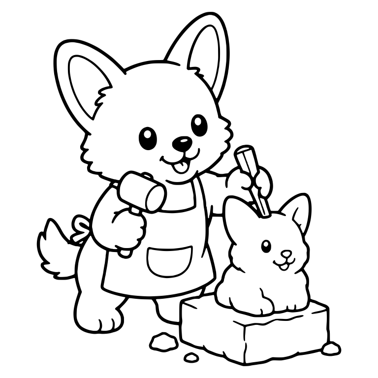 Kawaii Puppy Sculptor Carving a Statue with a Chisel — free animal SVG cut file