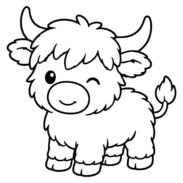 Winking Standing Highland Cow With Curled Tail — free animal SVG cut file