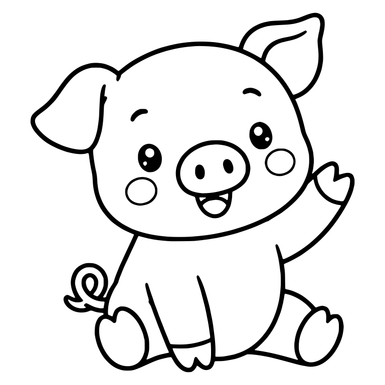 Sitting Piglet Waving With Blush Cheeks — free animal SVG cut file