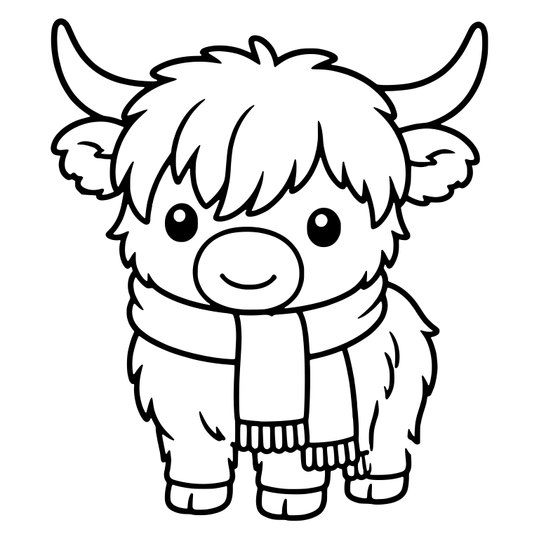 Standing Highland Calf in a Long Fringed Scarf — free animal SVG cut file