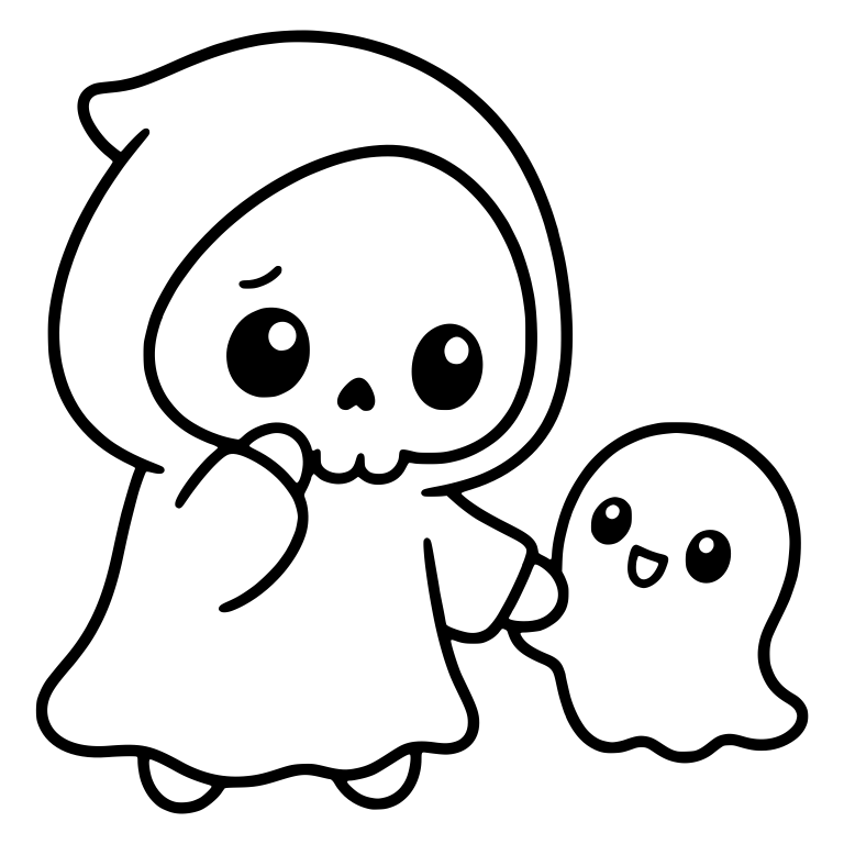 Worried Grim Reaper Holding Hands With Little Ghost — free characters SVG cut file