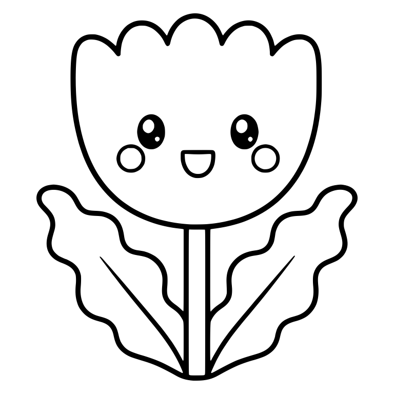 Kawaii Tulip With Scalloped Top And Wavy Leaves — free floral SVG cut file
