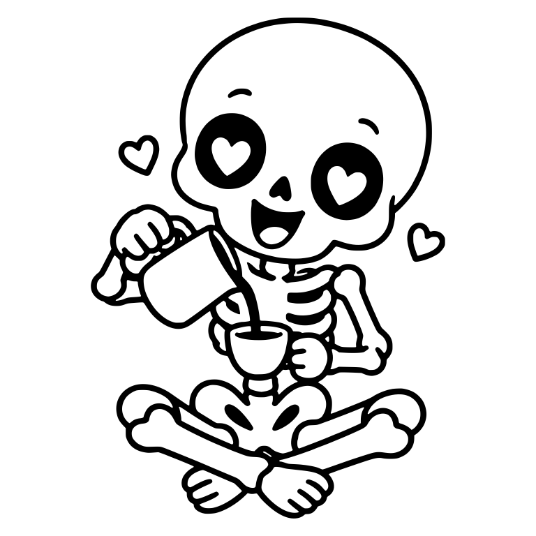 Heart-Eyed Skeleton Pouring Espresso — free skeleton SVG cut file