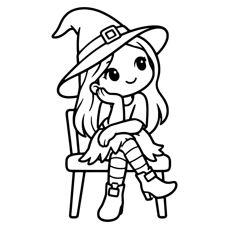 Thoughtful Witch on a Chair, Legs Crossed, Chin on Hand — free characters SVG cut file