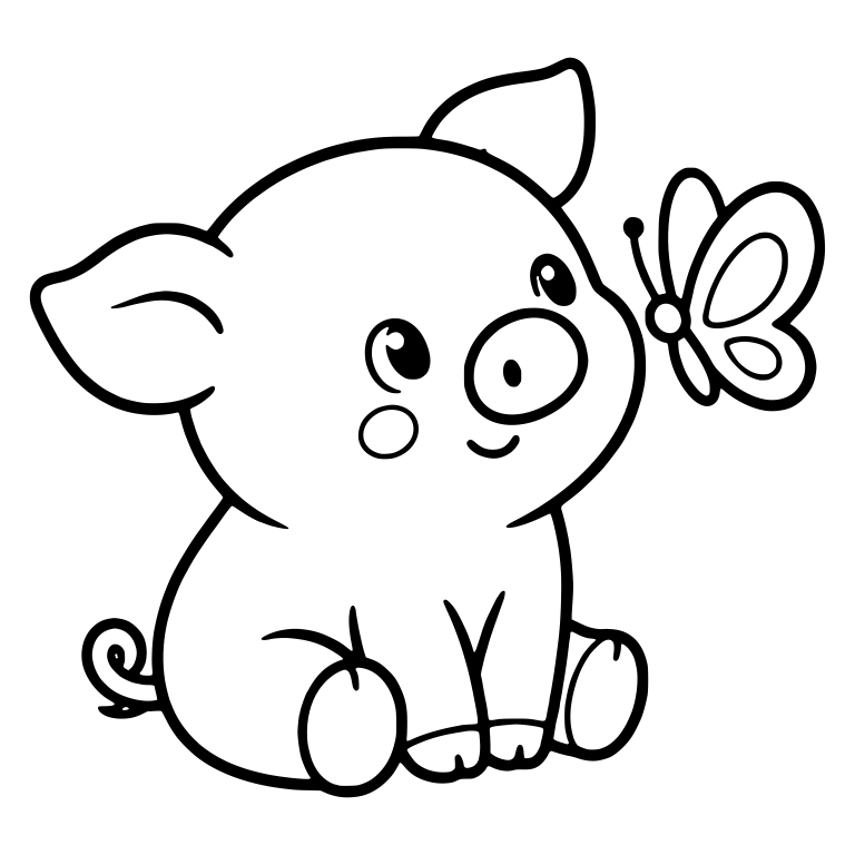 Sitting Piglet With Butterfly Beside Its Snout — free animal SVG cut file
