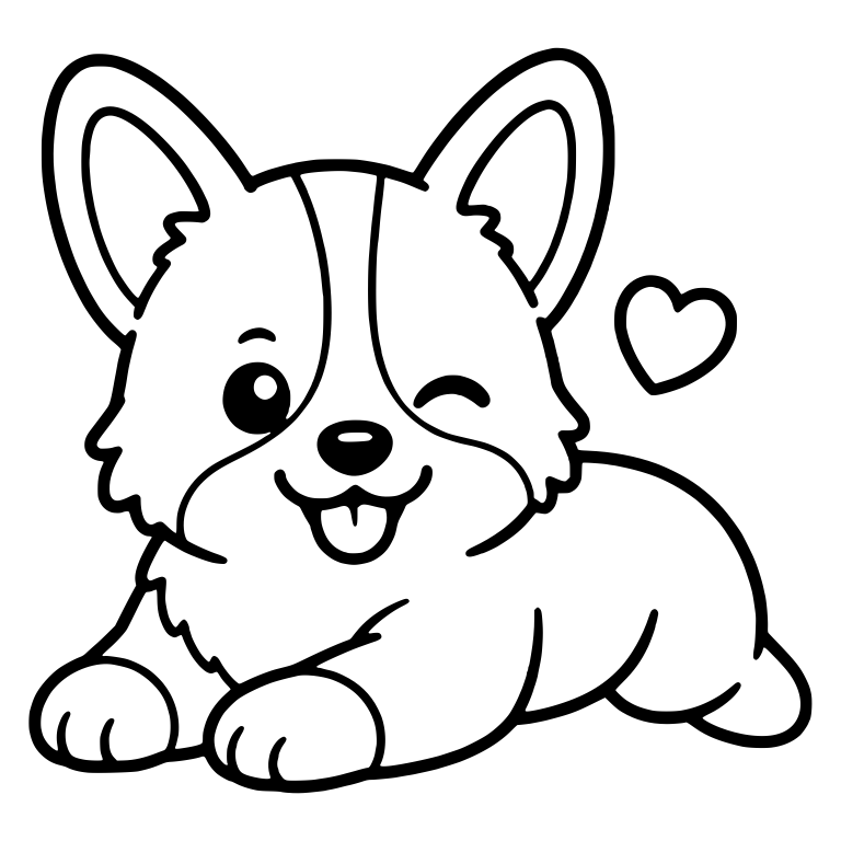 Winking Corgi Puppy Lying Down With Floating Heart — free animal SVG cut file