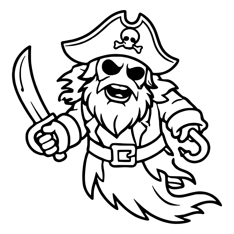 Bearded Ghost Pirate with Skull Hat, Cutlass and Hook — free fantasy-creature SVG cut file