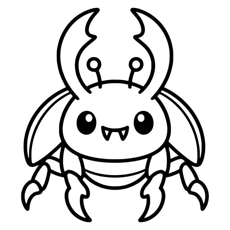Kawaii Stag Beetle with Big Pincers and Fangs — free insect SVG cut file