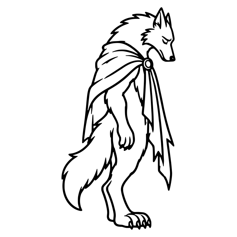 Cloaked Werewolf Standing with Bowed Head and Closed Eyes — free fantasy-creature SVG cut file
