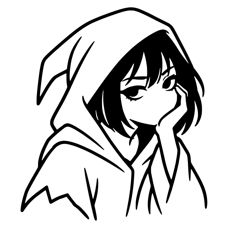 Hooded Emo Girl Resting Chin on Hand — free characters SVG cut file