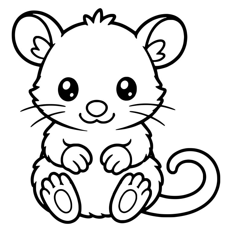 Sitting Opossum With Whiskers and Curly Tail — free animal SVG cut file