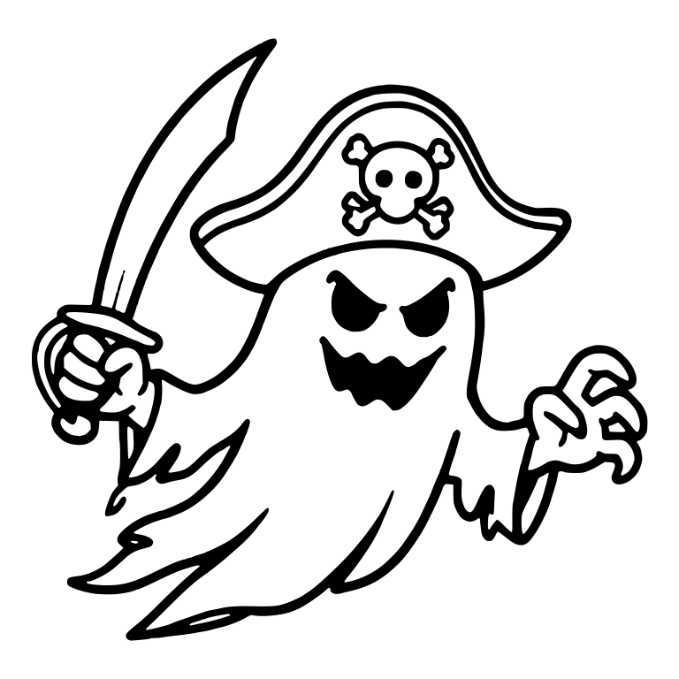 Pirate Ghost with Skull Hat, Cutlass and Clawed Hand — free fantasy-creature SVG cut file