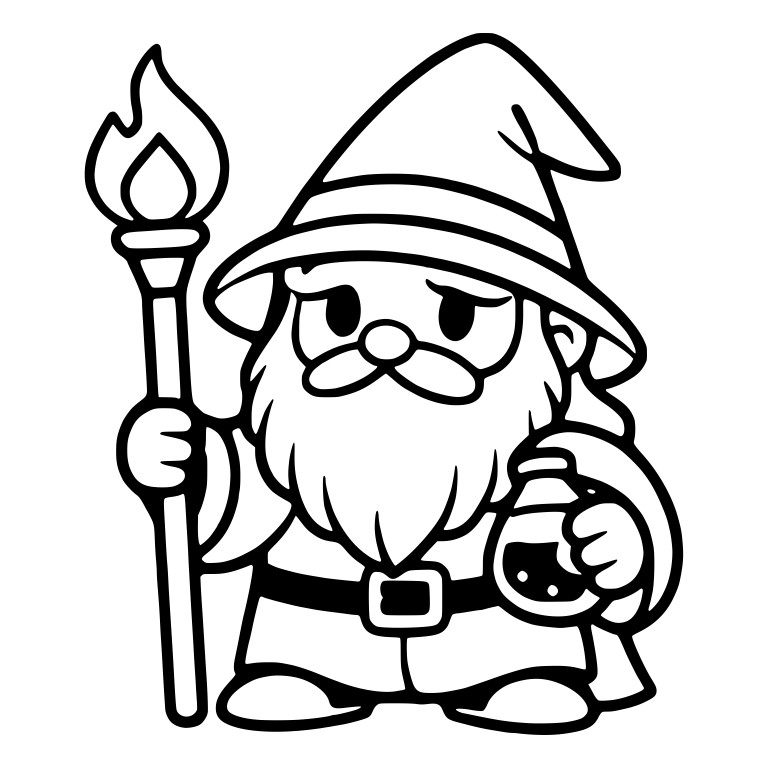 Bearded Wizard With Flame Staff and Potion Bottle — free characters SVG cut file