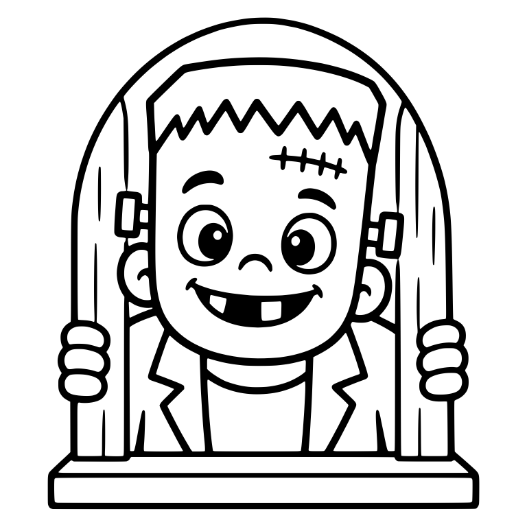 Frankenstein Monster Peeking from Arched Window — free fantasy-creature SVG cut file
