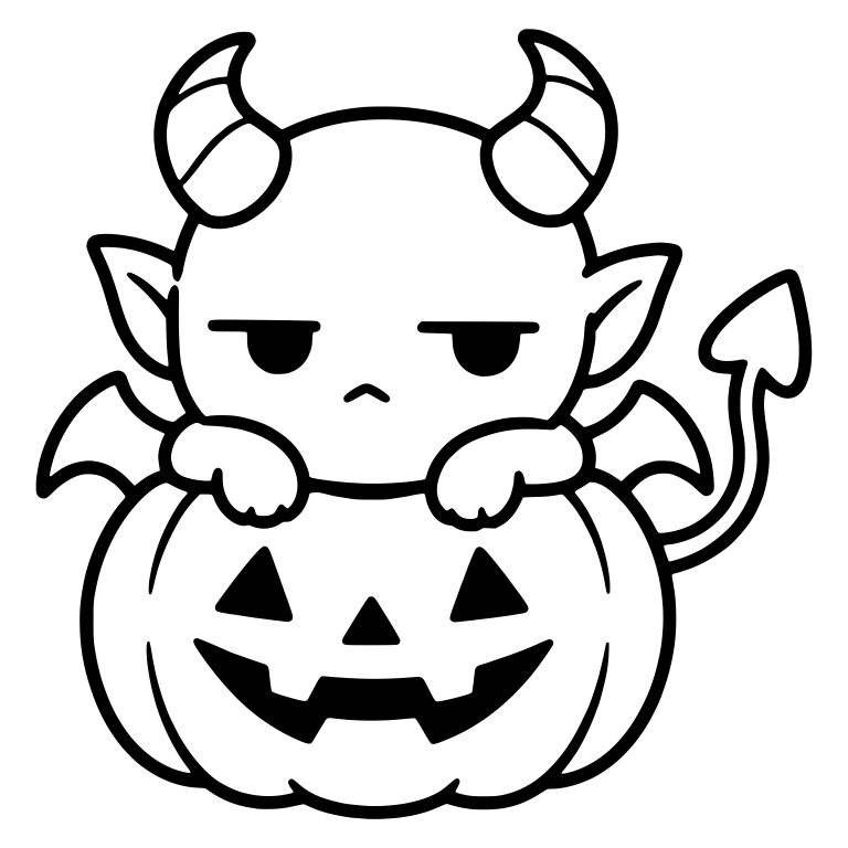 Unimpressed Demon Peeking Over a Jack-o'-Lantern — free fantasy-creature SVG cut file