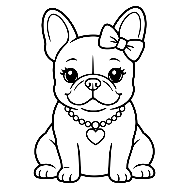 Sitting French Bulldog With Bow And Heart Necklace — free animal SVG cut file