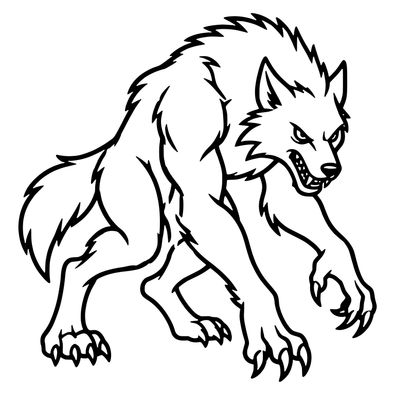 Hunched Werewolf Stalking with Bushy Tail and Bared Teeth — free fantasy-creature SVG cut file