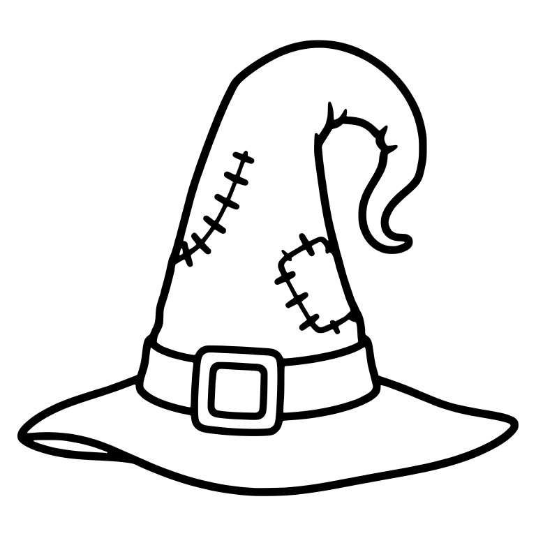 Patched Witch Hat with Curled Tip and Diagonal Seam Stitches — free objects SVG cut file