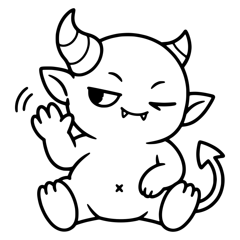 Sitting Chubby Devil Winking and Waving Dismissively — free fantasy-creature SVG cut file