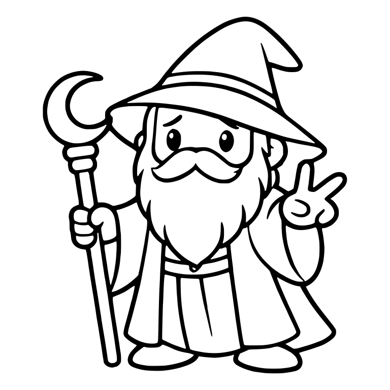 Bearded Wizard Flashing Peace Sign With Moon Staff — free characters SVG cut file