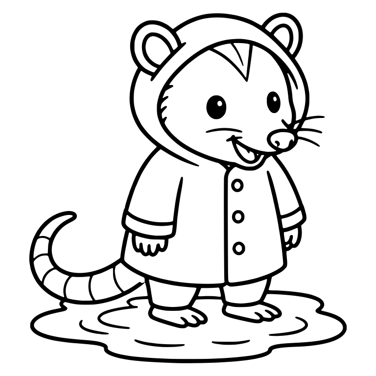 Opossum in Hooded Raincoat Standing in a Puddle — free animal SVG cut file