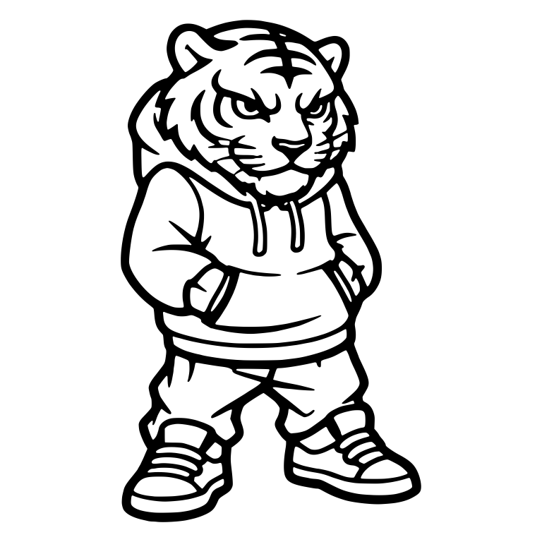 Tiger In Hoodie And Joggers With Hands In Pockets — free animal SVG cut file