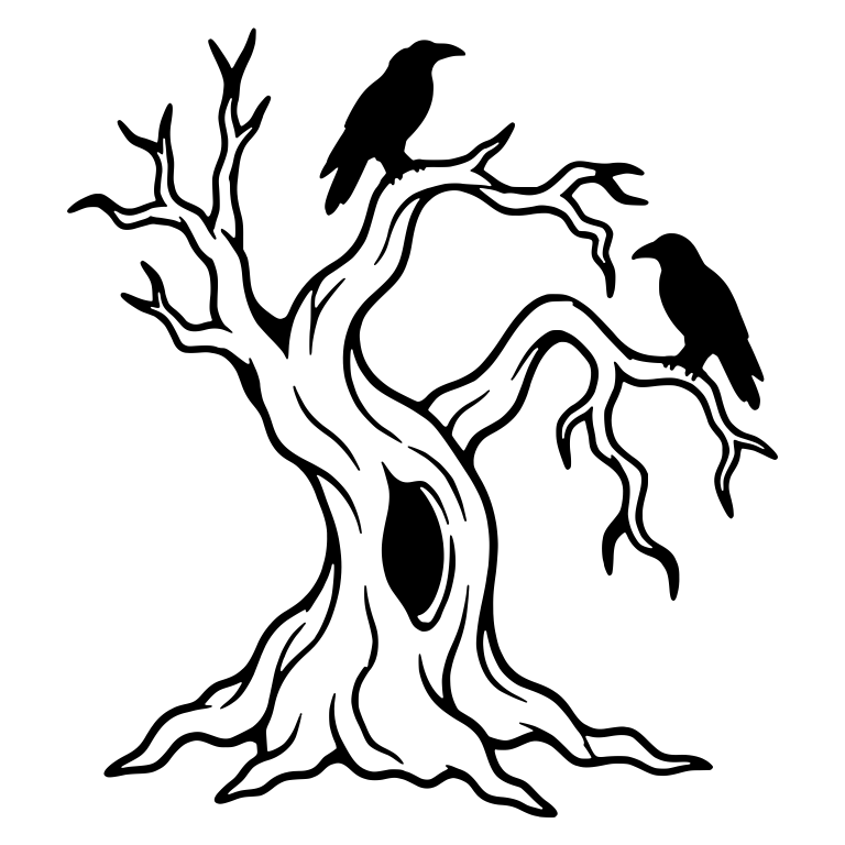 Twisted Hollow Tree with Two Perched Ravens — free floral SVG cut file